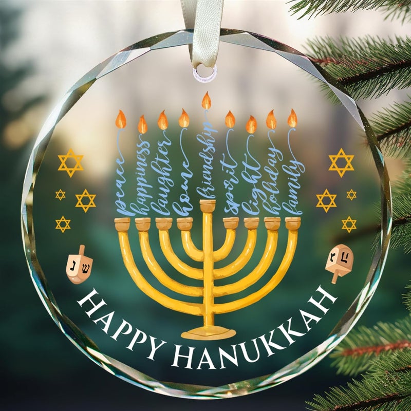 TEEBIM Hanukkah Gifts - Hanukkah Ornaments, Jewish Christmas Ornaments - Chanukah Christmas Ornament - Spiritual Jewish Gifts for Women, Men - Glass Hanging Ornament 2025 - Image 1